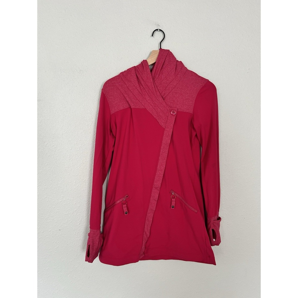Athleta Scarlet Asymmetric Zip Hoodie Long Size XS Pink Scuba Jacket Thumbholes